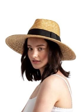 Brixton Joanna in Honey Straw Wide-Brim Hat with Black Band